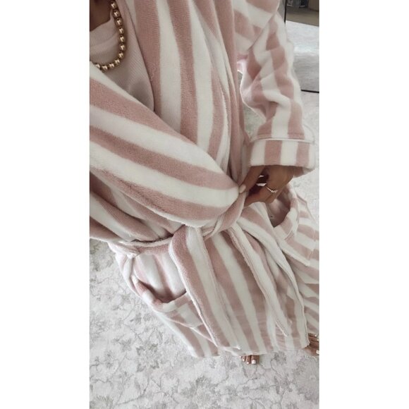 NORDSTROM Stripe Hydrocotton Terry Robe in Pink Peachskin White Stripe Medium